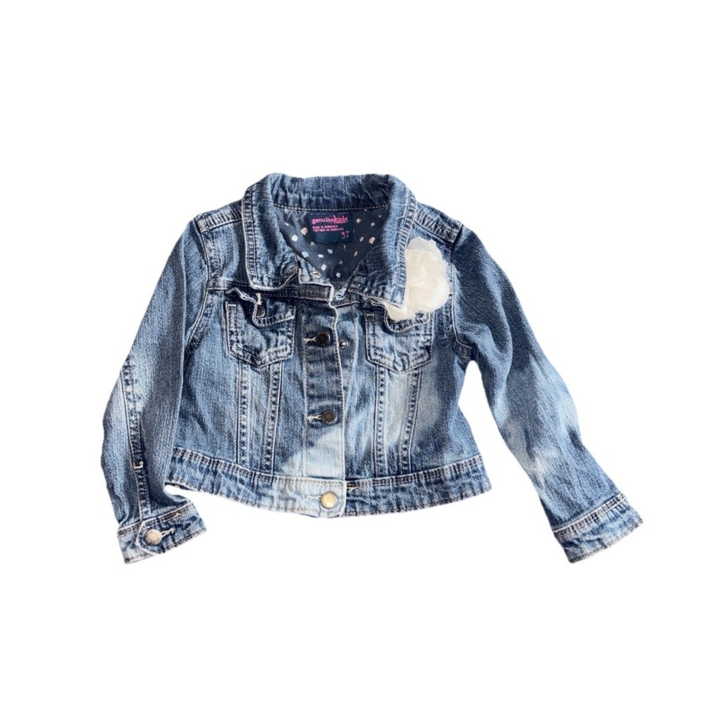 Osh Kosh Genuine Kids Girls Toddler Blue Denim Jacket Flower 3T  Snap Button